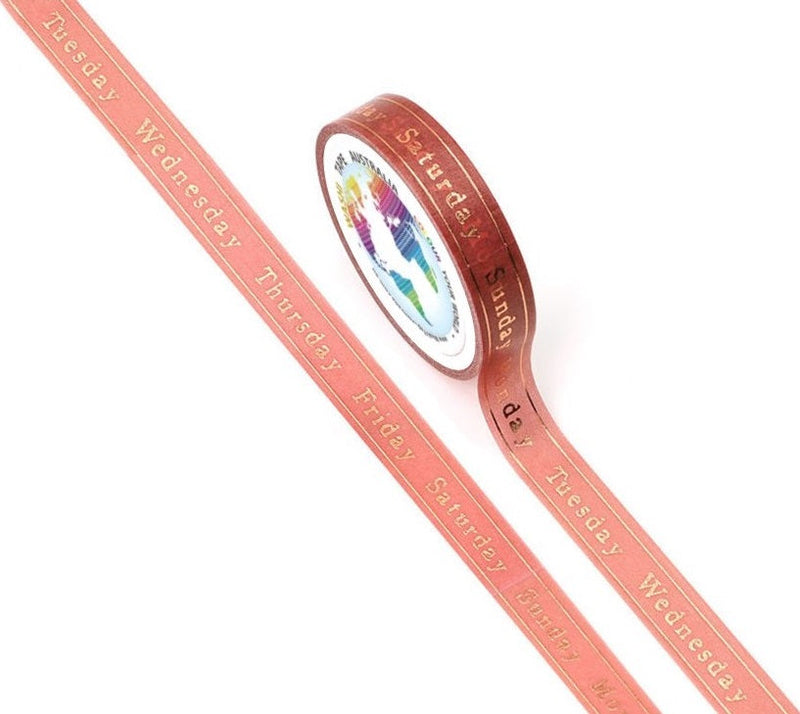 Heritage Pink Planner Days (Thin 10mm) - Foil Washi Tape