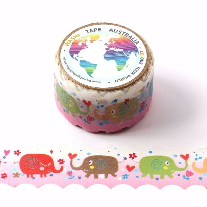 Elephants Die-Cut Washi Tape (Wide 22mm)