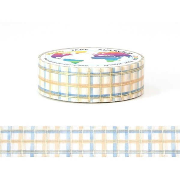 Gold & Blue Grid - Foil Washi Tape (5m)