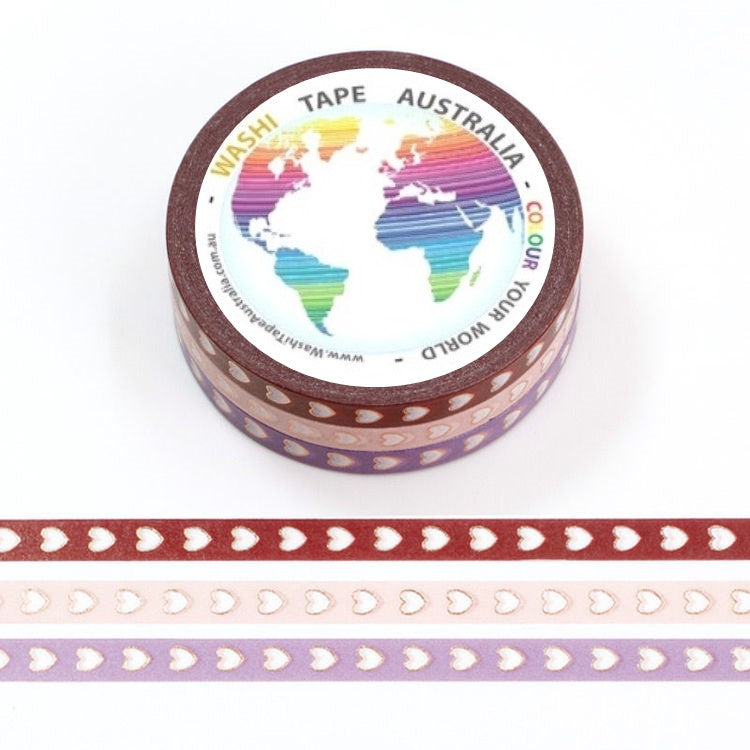 Foil Brown Hearts triple pack (Thin 5mm) Washi Tape