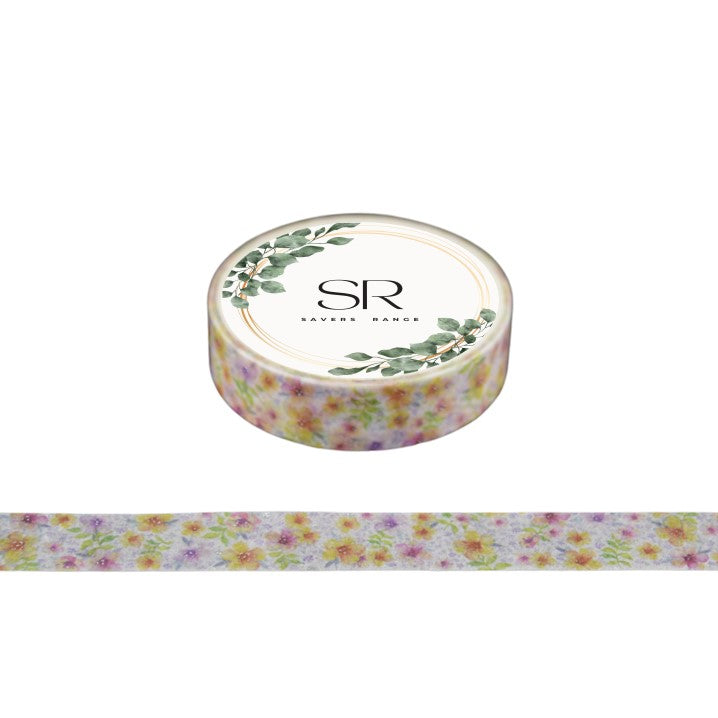 Yellow & Pink Flowers - Thin foil washi tape (10mm)