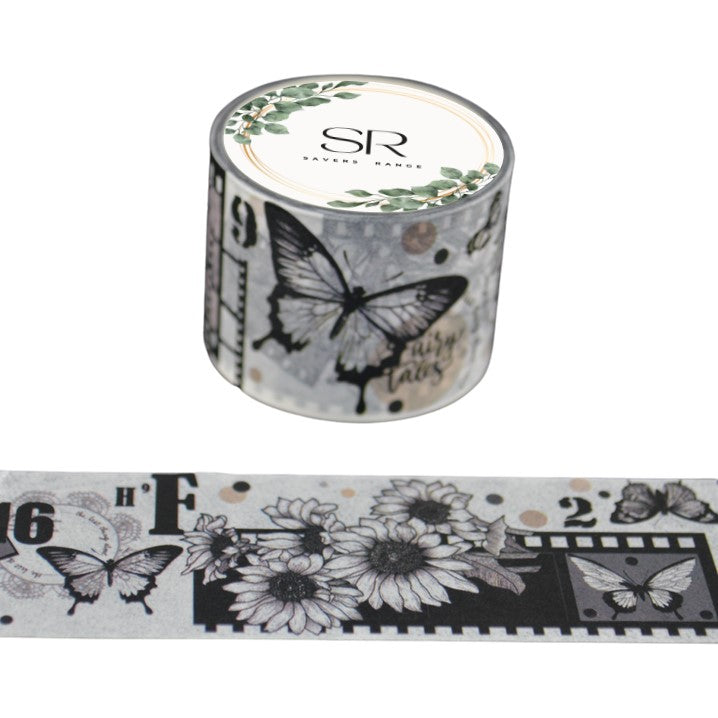 Bees, Butterflies and Flowers B&W  - Wide washi tape (30mm)