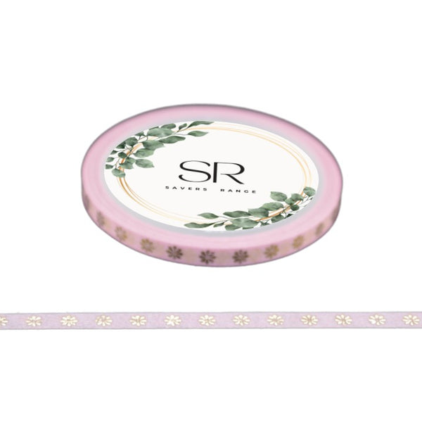 Gold Flowers on Pink - Thin foil washi tape (3mm)