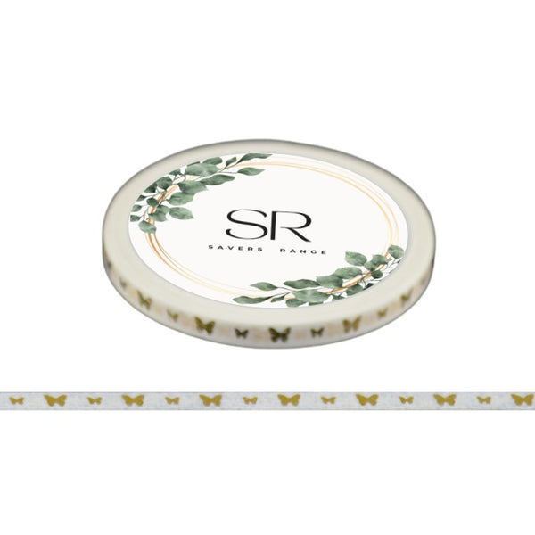 Gold Butterflies on White - Thin foil washi tape (3mm)