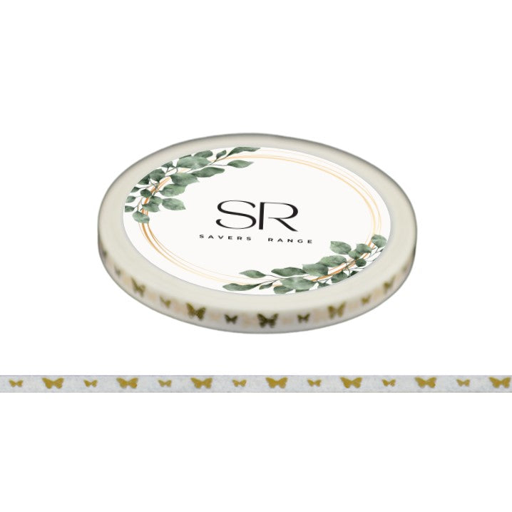 Gold Butterflies on White - Thin foil washi tape (3mm)