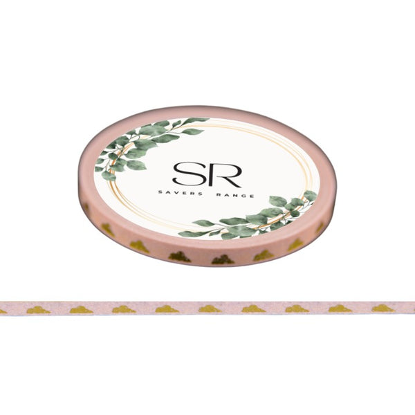 Gold Clouds on Pink - Thin foil washi tape (3mm)