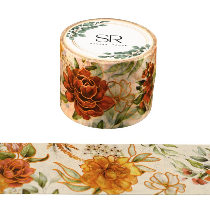 Floral & Rose Pink foil  - Foil Vintage Series  Wide washi tape (30mm)