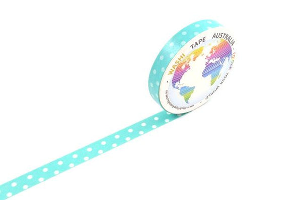 White Spots on Turquoise (Thin 8mm) Washi Tape Australia