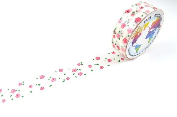 Pink Flowers on White Washi Tape Australia