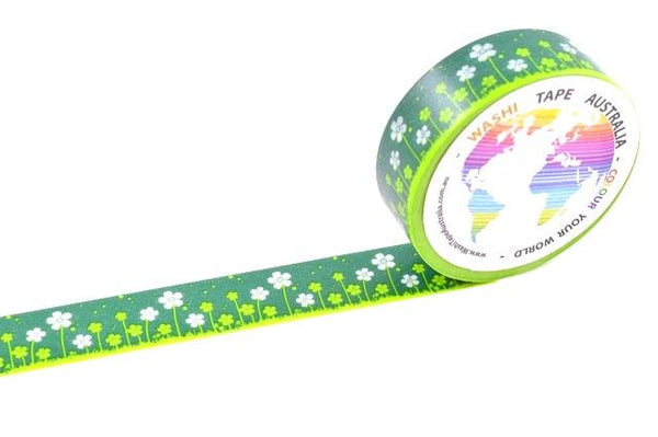 White Flowers on Green Washi Tape Australia