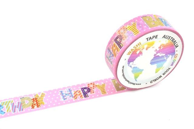 Foil Happy Birthday on Pink Washi Tape Australia