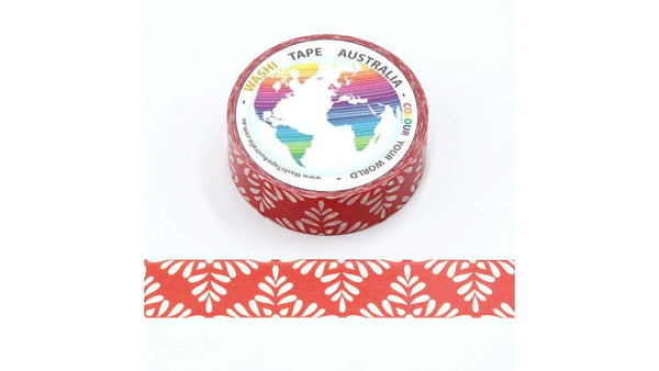 White Leaves on Red Border Washi Tape Australia