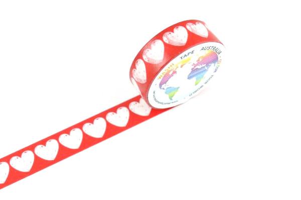 White Hearts on Red Washi Tape Australia