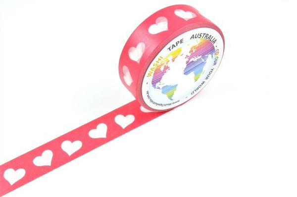 Clear Hearts on Red Washi Tape Australia