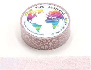 Foil Silver Hearts on Pink Washi Tape Australia