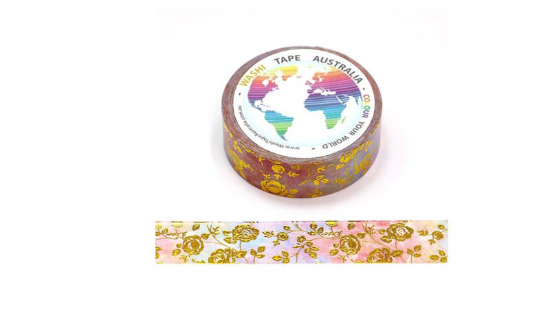 Foil Gold Flowers on Pink Washi Tape Australia