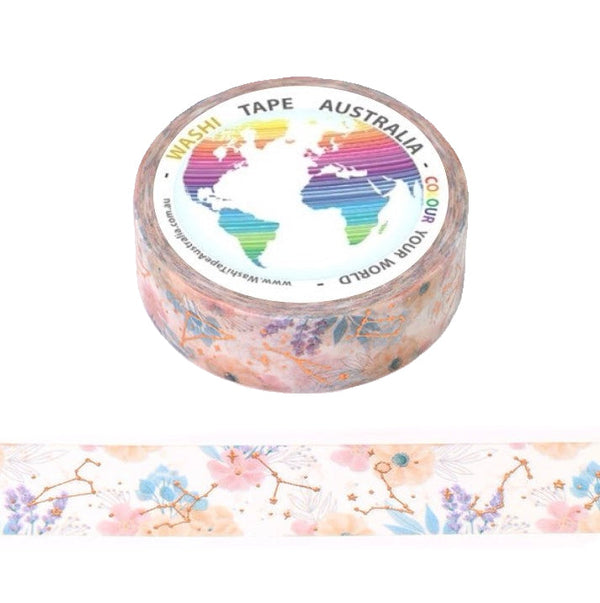 White Floral Constellations - Foil Washi Tape