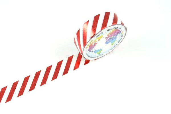 Foil Red Stripes on White (Thin 10mm) Washi Tape Australia