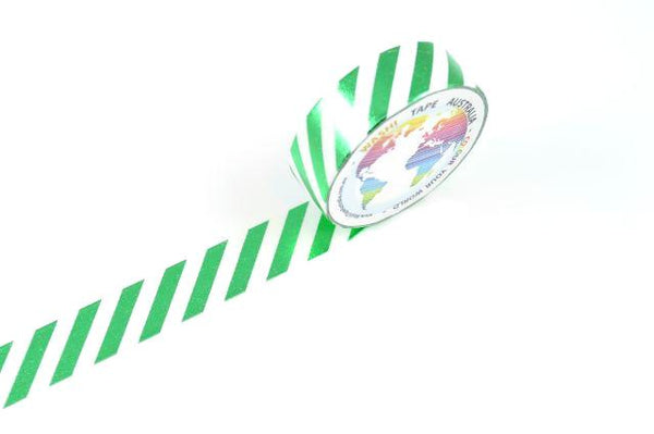 Foil Green Stripes on White Washi Tape Australia