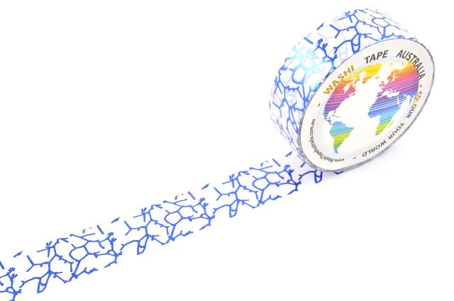 Foil Blue Pattern on White Washi Tape Australia