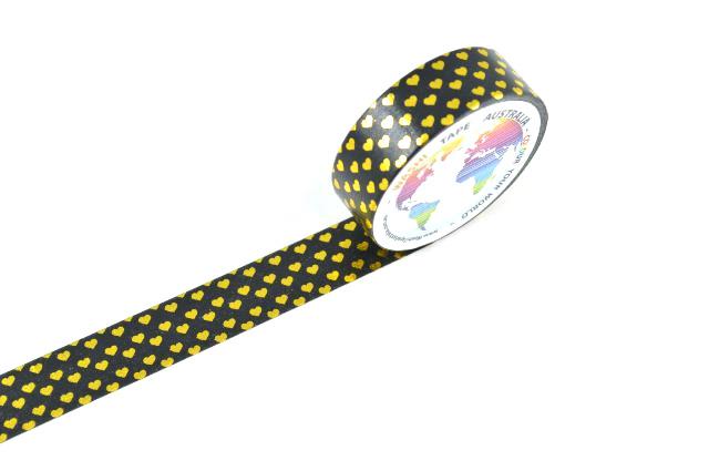 Foil Gold Hearts on Black Washi Tape Australia