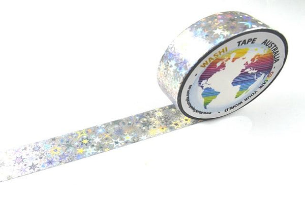 Foil Holographic Stars on Silver Washi Tape Australia
