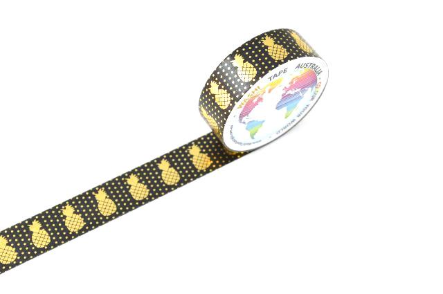 Foil Gold Pineapples on Black Washi Tape Australia