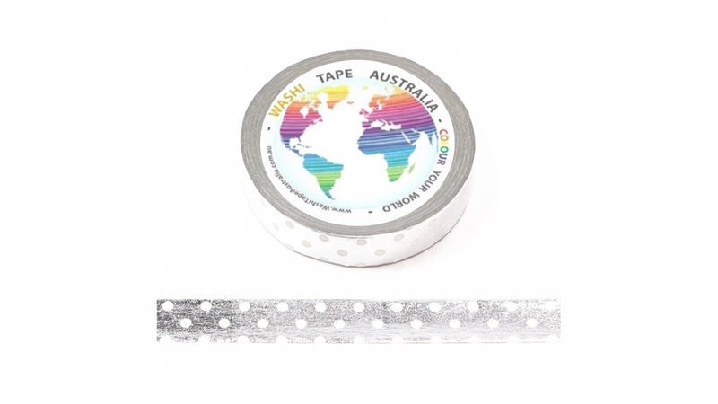 Foil White Spots on Silver (Thin 10mm) Washi Tape