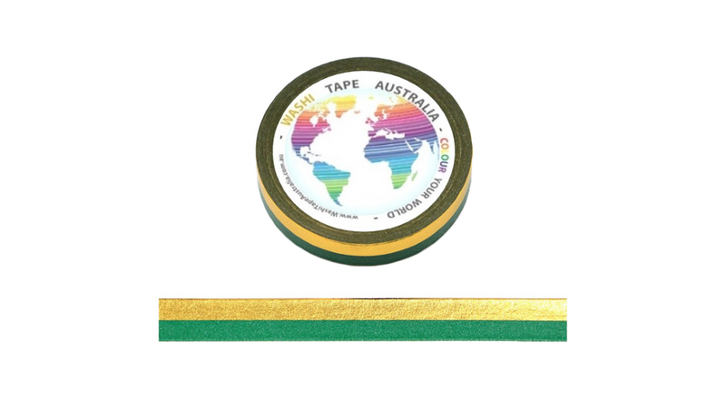 Foil Aussie Green and Gold (Thin 10mm) Washi Tape