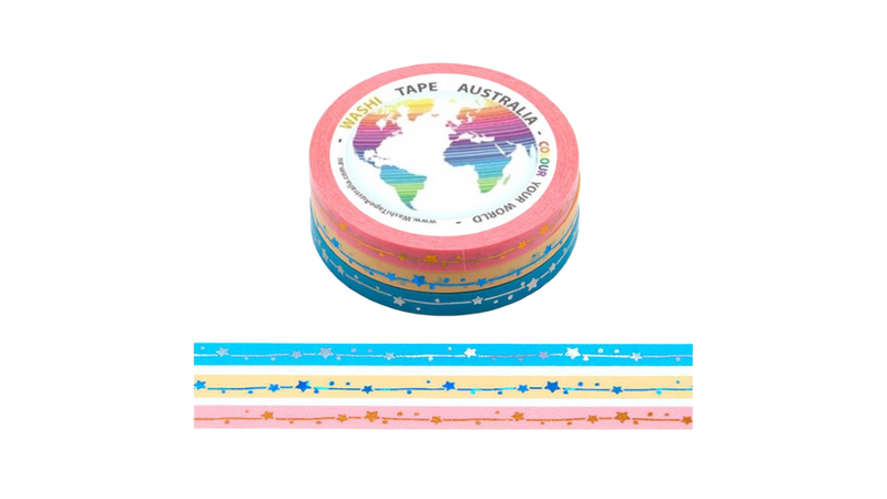 Foil Stars Bunting Pink Set (Thin 5mm Triple Pack) Washi Tape