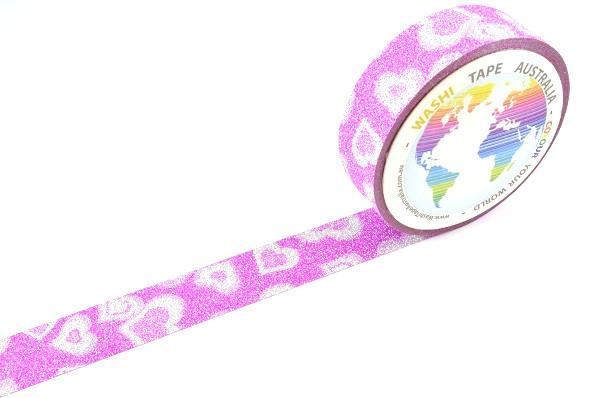 Glitter White Hearts on Pink Washi Tape Australia