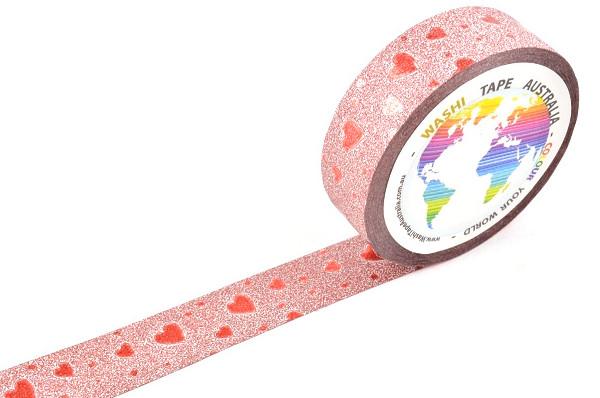 Glitter Red Hearts on Pink Washi Tape Australia