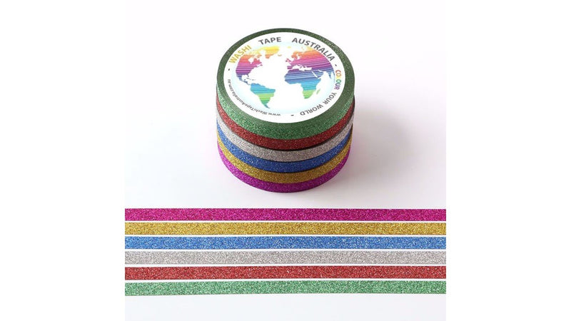 Glitter Multicolour Six Pack (5mm x 6.5m) Washi Tape Australia