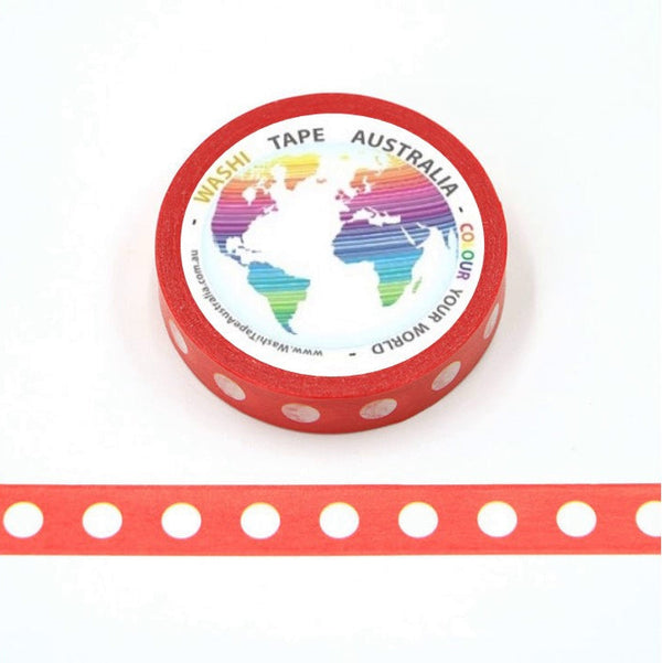 White Spot on Red (Thin 10mm) Washi Tape