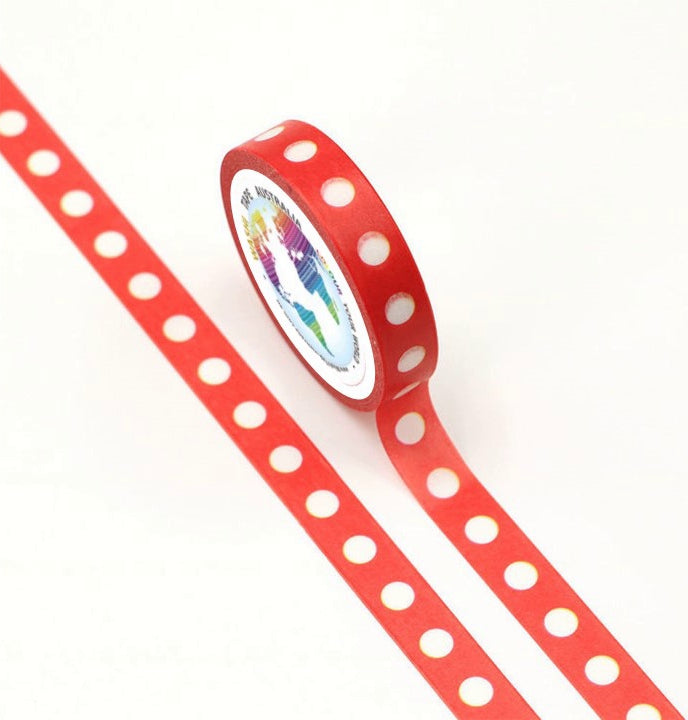 White Spot on Red (Thin 10mm) Washi Tape