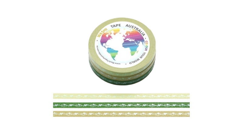 Hearts Green Set (Thin 5mm Triple Pack) Washi Tape