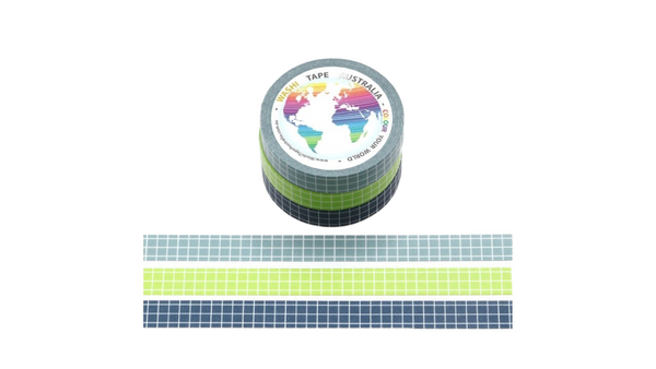 Green Grid Set (Thin 10mm Triple Pack) Washi Tape
