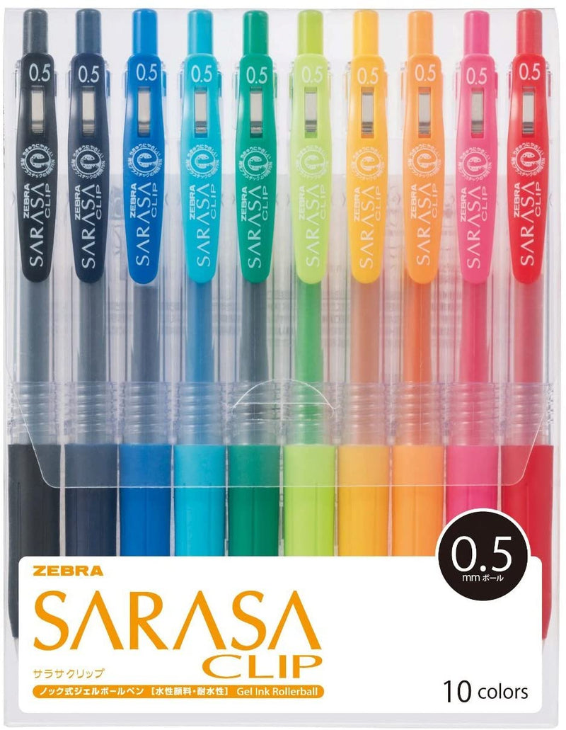 Push Clip Gel Pen - 10 Colour Set  0.5 mm