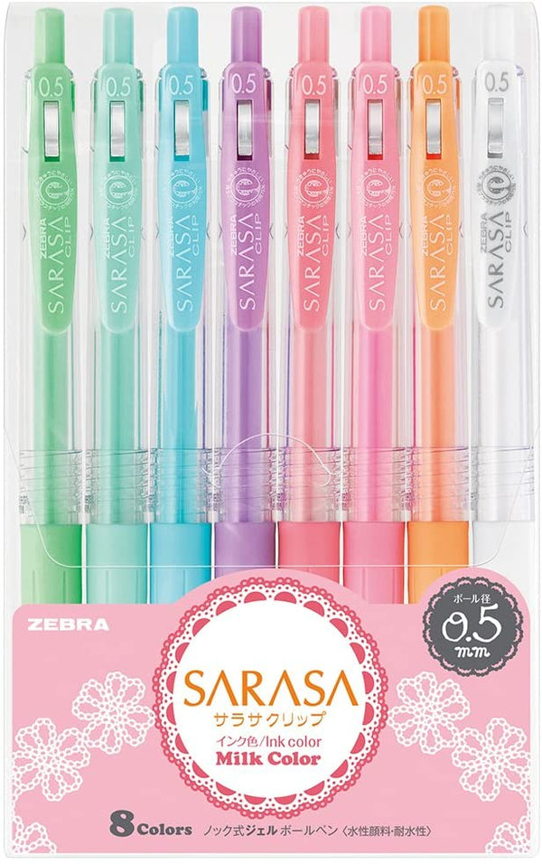 Push Clip Gel Pen - 8 Milk Colour Set 0.5 mm