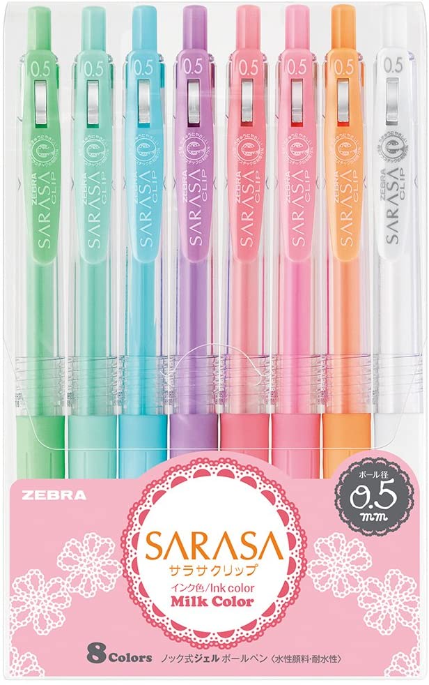 Push Clip Gel Pen - 8 Milk Colour Set 0.5 mm
