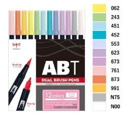 ABT Dual Brush Pen - 12 Basic Pastel Set