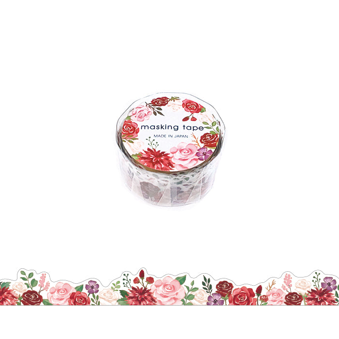 Red Flowers - Die Cut Washi Tape  (wide 18mm)