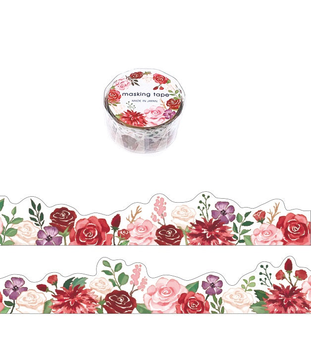 Red Flowers - Die Cut Washi Tape  (wide 18mm)