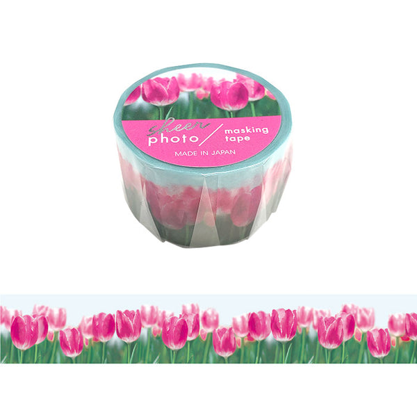 Pink Tulips - Sheer Photo Washi Tape  (wide 25mm)