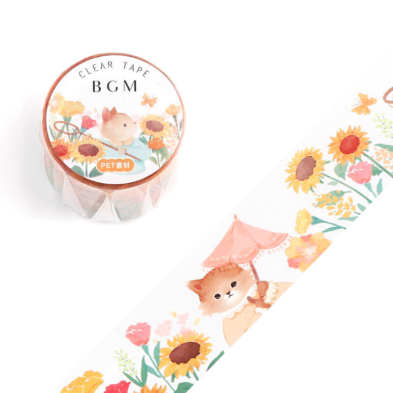 Cats in the Garden - Clear Washi Tape (wide 30mm)