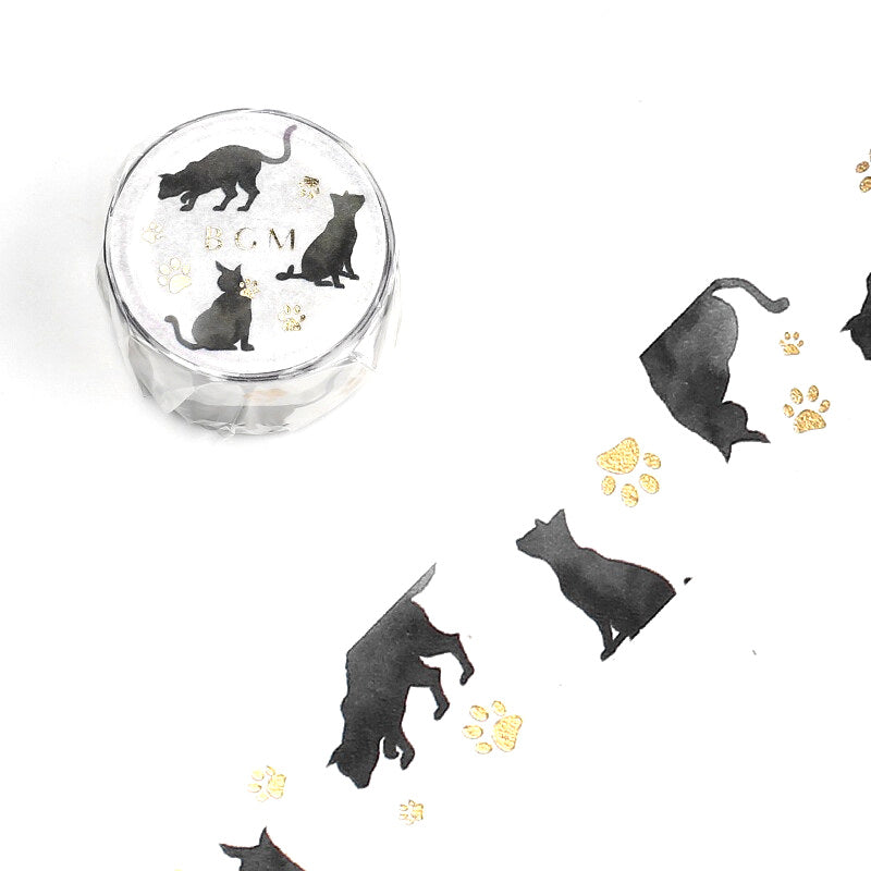 Black Cats Golden Paws - Foil Washi Tape (wide 20mm)