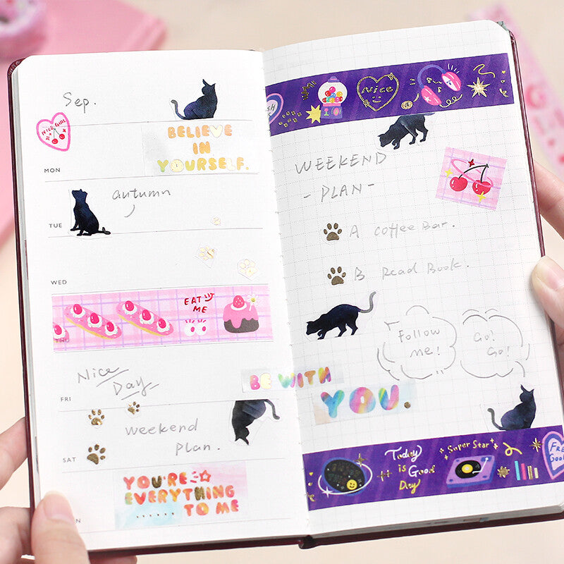 Black Cats Golden Paws - Foil Washi Tape (wide 20mm)