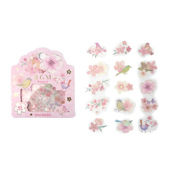 Flowers & Birds - Flake Sticker (Gold Foil Stamping)