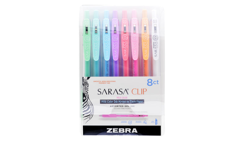 Sarasa Clip Gel Retractable 0.5mm Milk Colours Asst 8pk