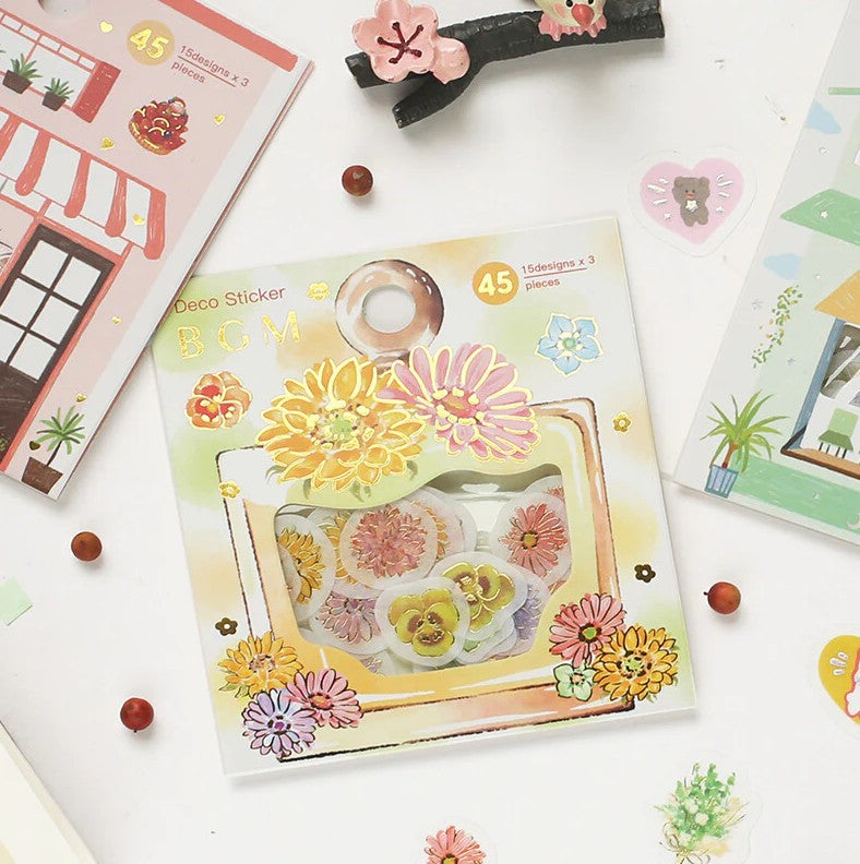 Flowers - Flake Sticker (Gold Foil Stamping)